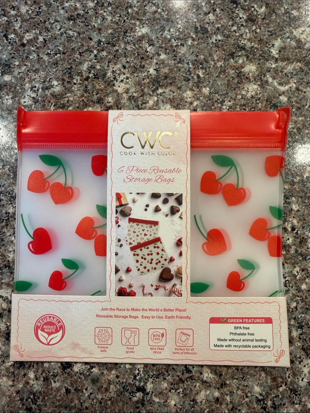 CWC Reusable Cherry Print Food Storage Bags - Red